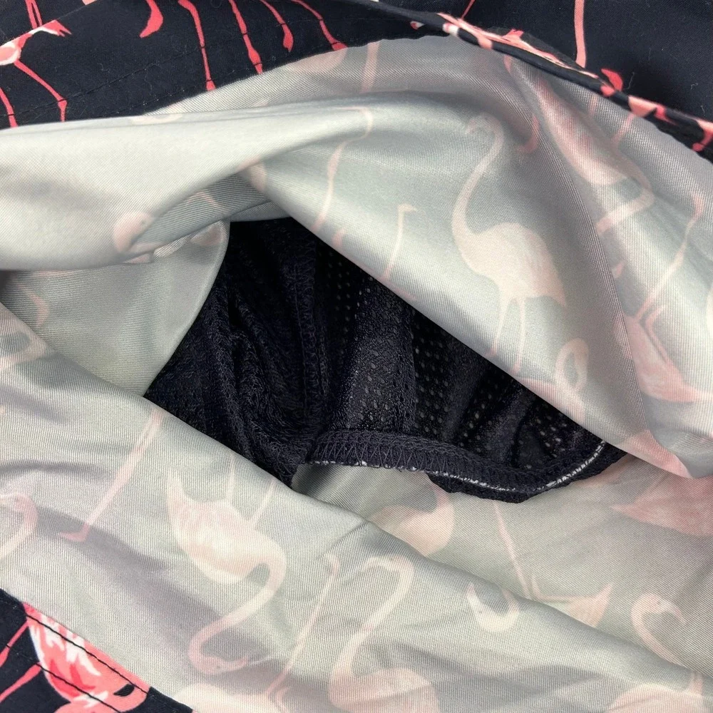 Old Navy Mens‎ Navy Blue Pink Flamingo Drawstring Swim Shorts with Pockets Beach